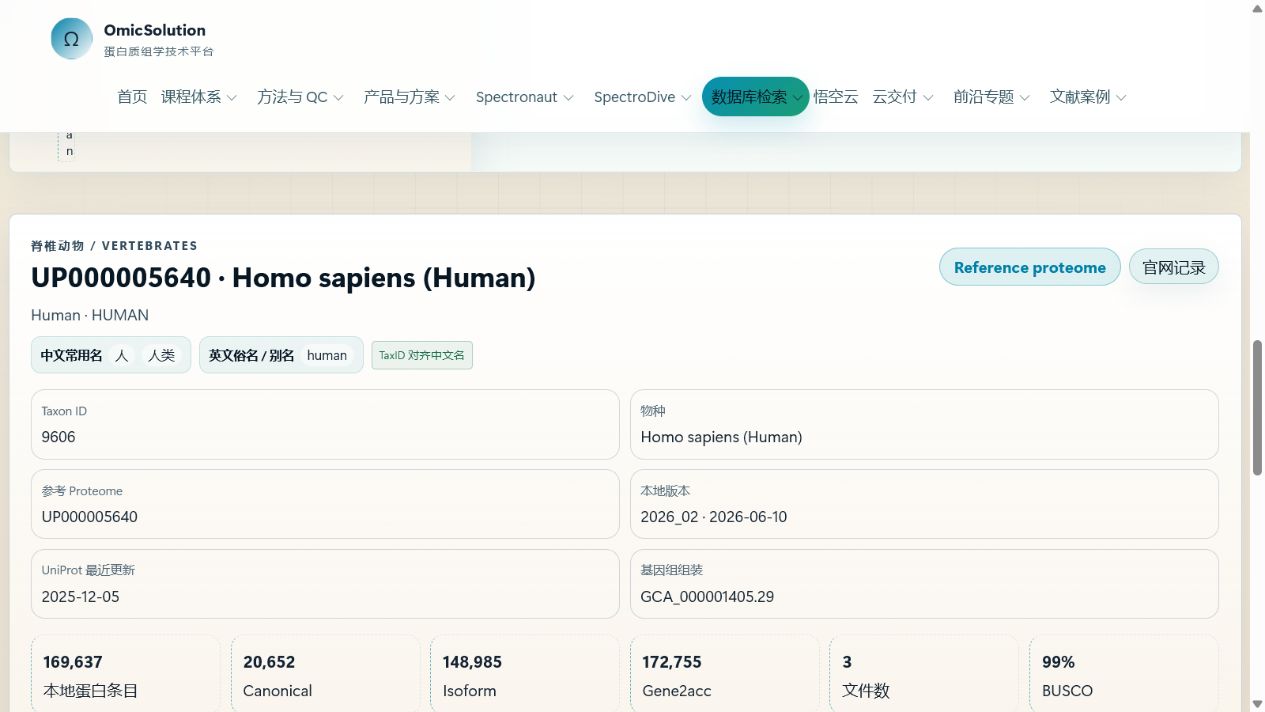 本地 UniProt Browser 的 Proteome 详情页面